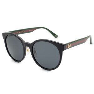 Gucci GG0416SK Women’s Round Sunglasses in Black Red Stripe